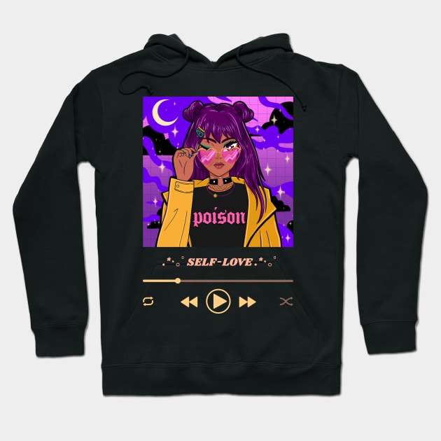 Self Love Black Anime Girl Playlist Hoodie by RareLoot19